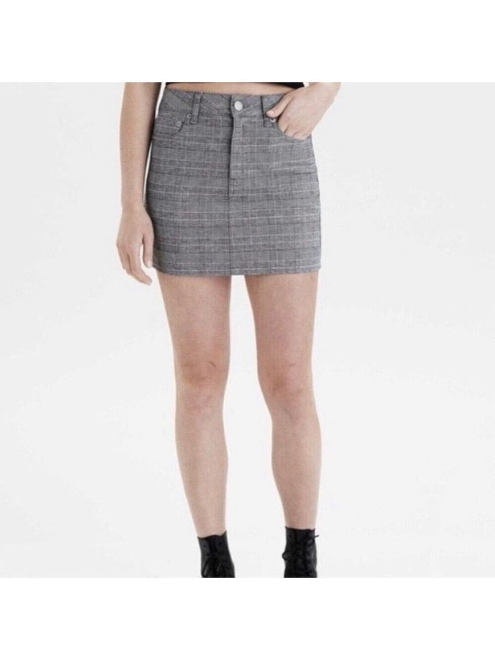 American Eagle Plaid Mini Skirt, black, blue, white
